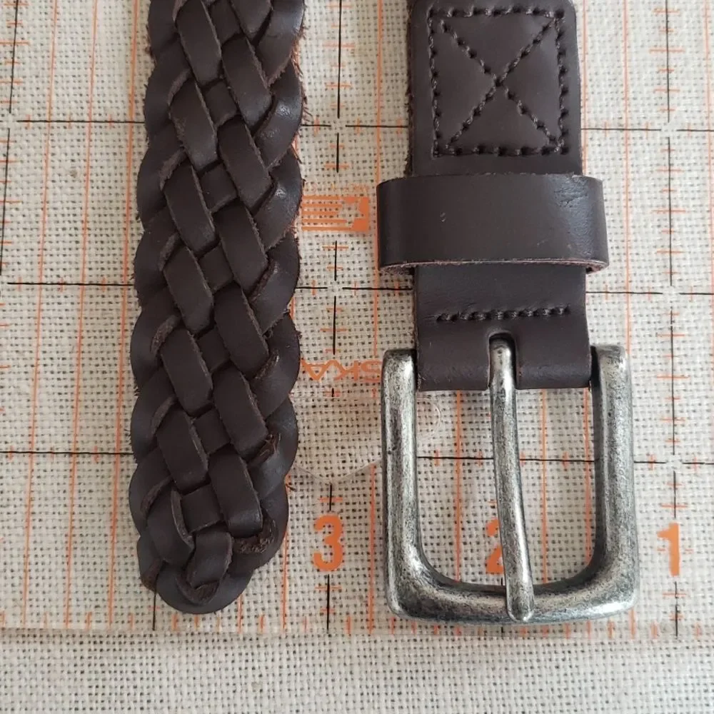 Gap Kid's Braided Leather Belt Brown Silver Buckle Casual